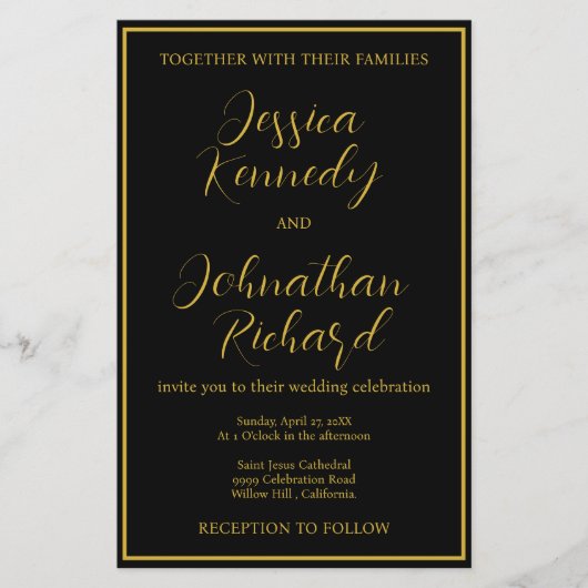 Budget zwarte goudkalligrafie Fotobruiloft Uitnodi (Voorkant)
