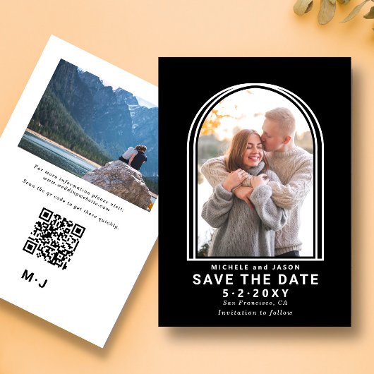 Budget zwarte, minimale witte Arch Save The Date