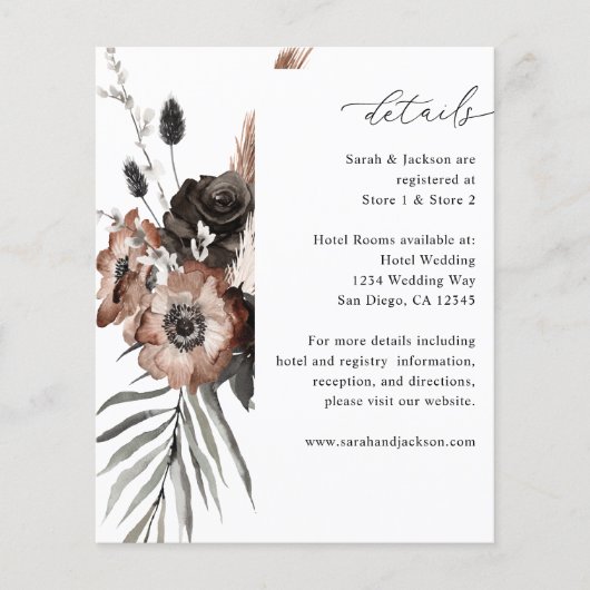 Budget Zwarte & Natuurlijke Bloem Boho Details Flyer (Voorkant)