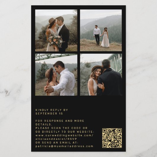 Budget zwarte overlay foto QR code RSVP bruiloft Flyer (Achterkant)
