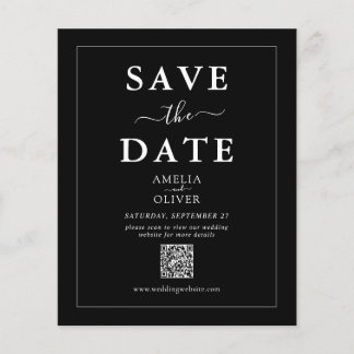 Budget Zwarte QR-code Huwelijk Save the Date Flyer