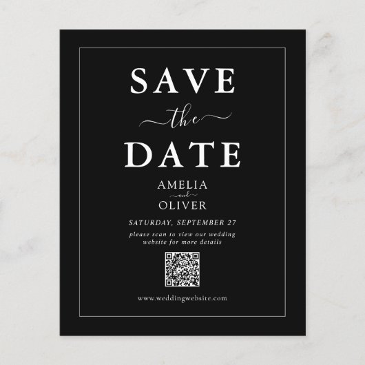 Budget Zwarte QR-code Huwelijk Save the Date Flyer (Voorkant)