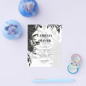 BUDGET Zwarte Rozen Elegante Witte Trouw Uitnodigi Flyer (Enkel)