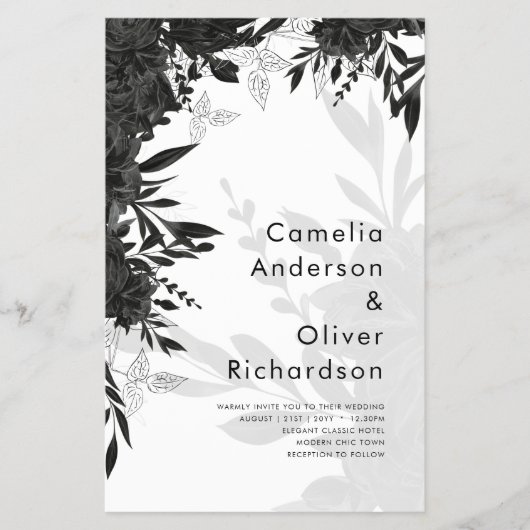 BUDGET Zwarte Rozen Elegante Witte Trouw Uitnodigi Flyer (Voorkant)