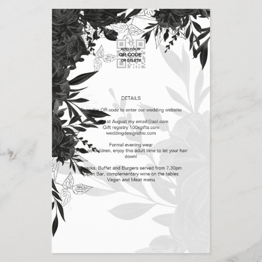 BUDGET Zwarte Rozen Elegante Witte Trouw Uitnodigi Flyer (Achterkant)