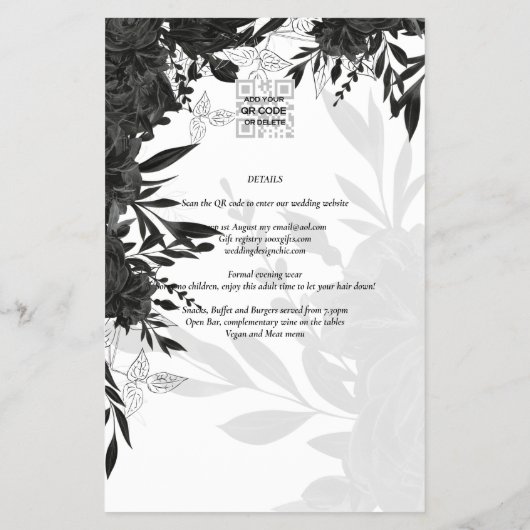 BUDGET Zwarte Rozen Elegante Witte Trouw Uitnodigi Flyer (Achterkant)