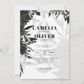 BUDGET Zwarte Rozen Elegante Witte Trouw Uitnodigi Kaart (Voorkant)