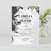 BUDGET Zwarte Rozen Elegante Witte Trouw Uitnodigi Kaart (Staand voorkant)