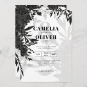 BUDGET Zwarte Rozen Elegante Witte Trouw Uitnodigi Kaart (Voorkant / Achterkant)