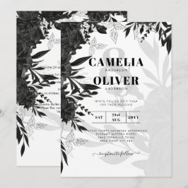 BUDGET Zwarte Rozen Elegante Witte Trouw Uitnodigi Kaart