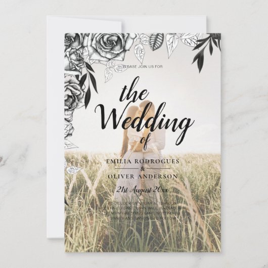 Budget Zwarte Rozen FOTOBLAADJE Huwelijksuitnodigi Kaart (Voorkant)