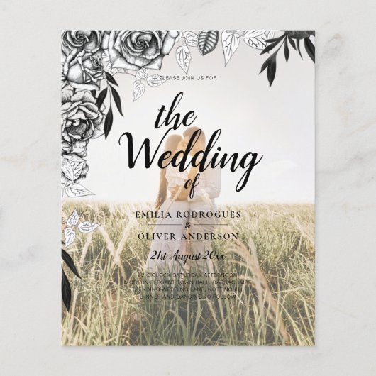 Budget Zwarte Rozen FOTOVERLOOP Huwelijksuitnodigi Flyer (Voorkant)