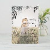 Budget Zwarte Rozen FOTOVERLOOP Huwelijksuitnodigi Kaart (Staand voorkant)