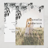 Budget Zwarte Rozen FOTOVERLOOP Huwelijksuitnodigi Kaart (Voorkant / Achterkant)