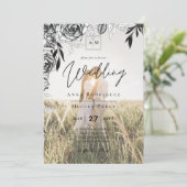 Budget Zwarte Rozen FOTOVERLOOP Huwelijksuitnodigi Kaart (Staand voorkant)