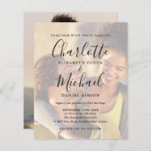 Budget Zwarte Script  2 foto's Trouwuitnodiging (Voorkant / Achterkant)