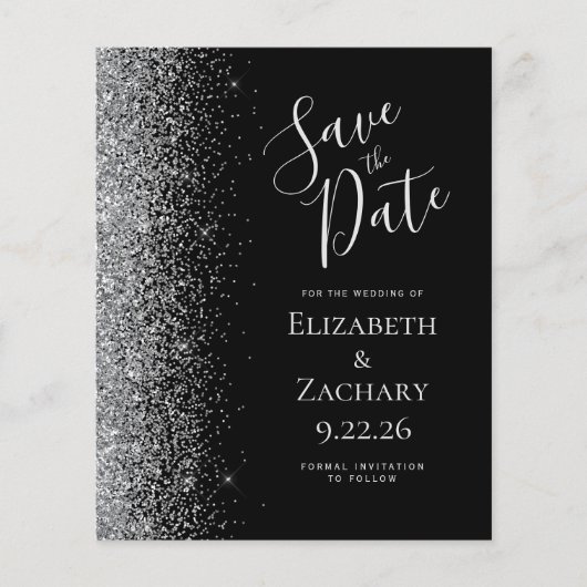 Budget zwarte Silver Glitter Edge sparen de Datum (Voorkant)