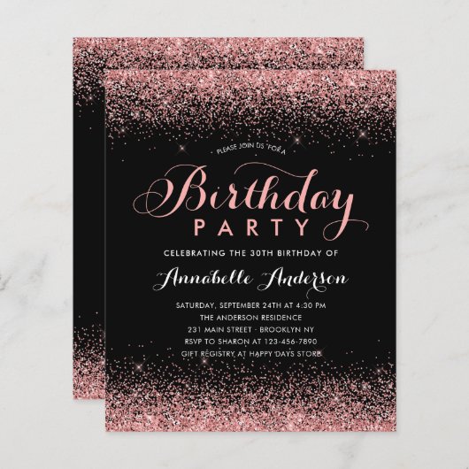 Budget zwarte warme roze glitter elke dag van de z (Voorkant / Achterkant)