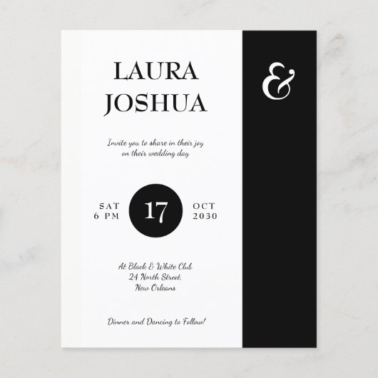 Budget zwarte witte typografie bruiloft uitnodigin (Voorkant)