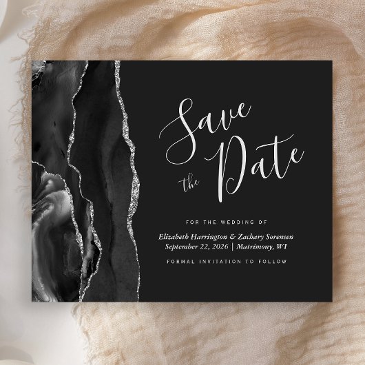 Budget Zwarte Zilveren Agate Save the Date Kaart