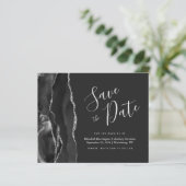 Budget Zwarte Zilveren Agate Save the Date Kaart (Staand voorkant)