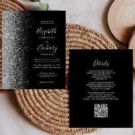 Budget Zwarte Zilveren Glitter QR Code Trouw