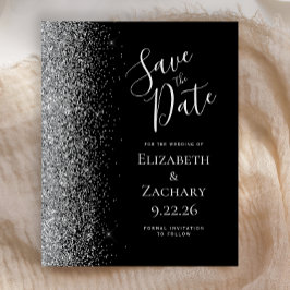 Budget Zwarte Zilveren Glitter Rand Save the Date