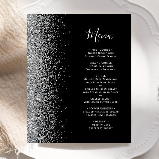 Budget Zwarte Zilveren Glitter Rand Trouwmenu