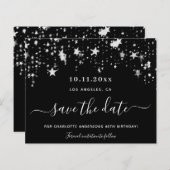 Budget zwarte zilveren sterren verjaardag save the (Voorkant / Achterkant)