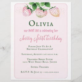 Budgetaardbeien 1e verjaardagsfeestje uitnodiging flyer