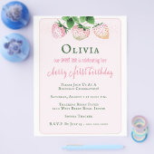 Budgetaardbeien 1e verjaardagsfeestje uitnodiging flyer (Enkel)