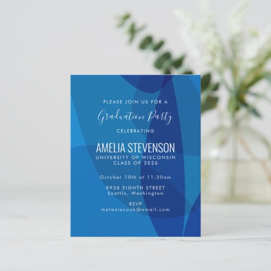 BudgetAbstract Blue Photo Graduparty nodigt uit (Staand voorkant)