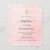 Budgetbaptisme blush roze gouden meisjesuitnodigin (Voorkant / Achterkant)