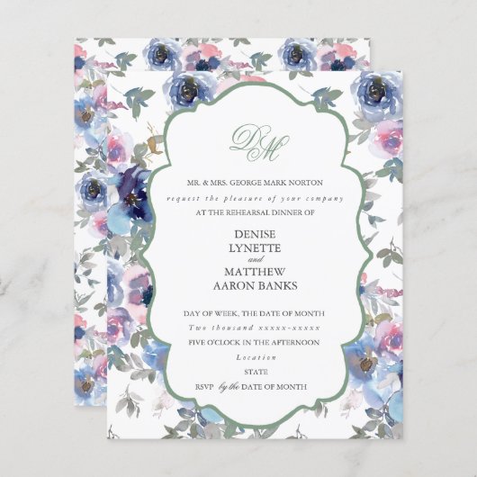 Budgetbasilicum groene en spun Sugar Blue uitnodig (Voorkant / Achterkant)