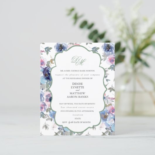 Budgetbasilicum groene en spun Sugar Blue uitnodig (Staand voorkant)