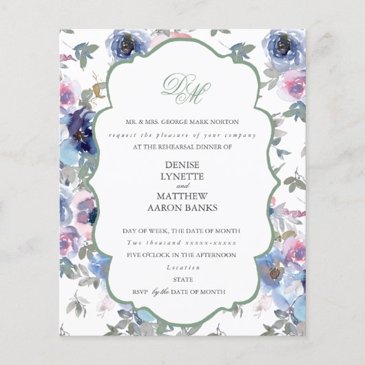 Budgetbasilicum groene en spun Sugar Blue uitnodig (Voorkant)