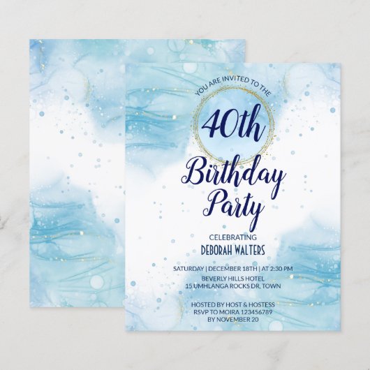 budgetblauwe abstracte waterverf splash glitter (Voorkant / Achterkant)