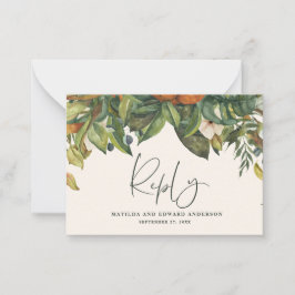 budgetbruiloft citrus botanische moderne RSVP-kaar Notitiekaartje