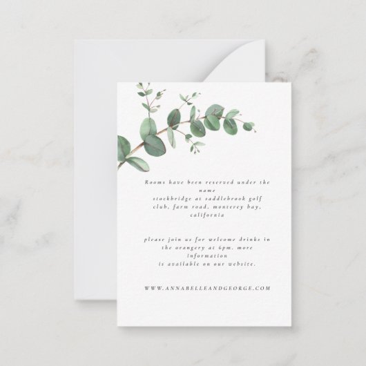 budgetbruiloft eucalyptus groene details notitiekaartje (Achterkant)