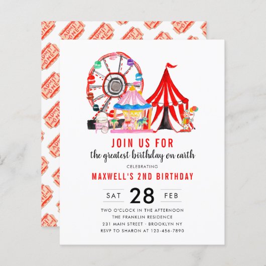 Budgetcarnaval Circus Show Birthday uitnodiging