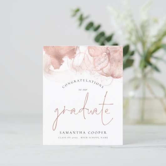 Budgetcongratie Afstudeerder Roos Gold Alcohol Ink (Staand voorkant)