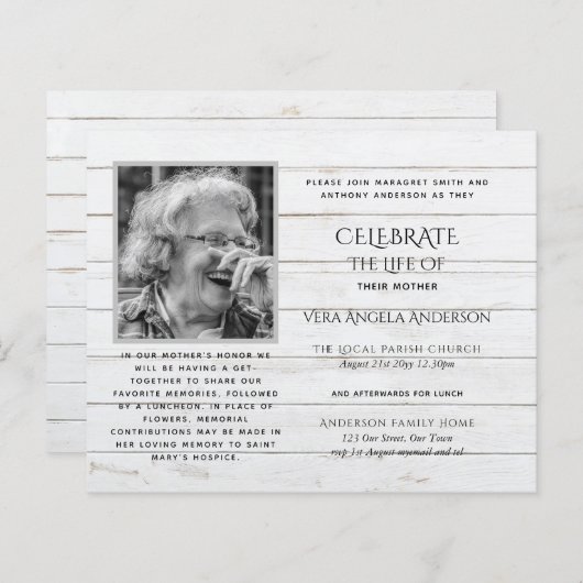 BUDGETFOTO Herdenking van het leven UITNODIGINGEN (Voorkant / Achterkant)