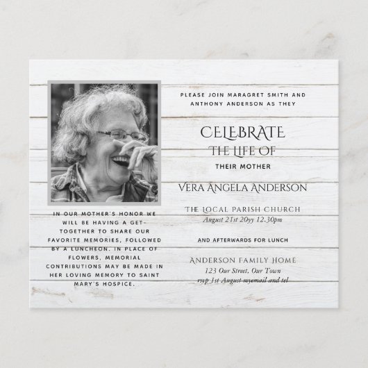 BUDGETFOTO Herdenking van het leven UITNODIGINGEN (Voorkant)