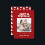 budgetfotografie voor kerstfoto's notitiekaartje<br><div class="desc">budget Merry Kerstmis grafische typografie foto-vakantiekaart. Met moderne handgetekende tekst en bomen.</div>