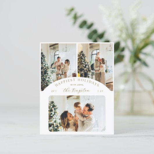 Budgetgelukkigste Feestdagen | Gold 3 fotocollage (Staand voorkant)