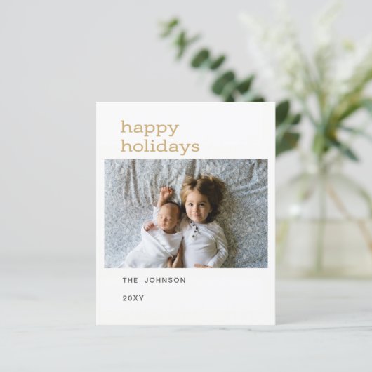 Budgetgoud prettige feestdagen fotobetaalkaarten (Staand voorkant)