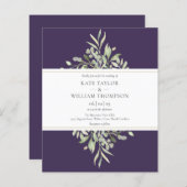 Budgetgroen blauwpaarse trouwuitnodiging (Voorkant / Achterkant)