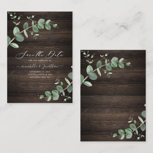 budgetgroen Eucalyptus foliage rustig donker hout Notitiekaartje (Voorkant / Achterkant)