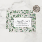 budgetgroen Eucalyptus wit hout sparen de datum Notitiekaartje (Voorkant / Achterkant in situ)