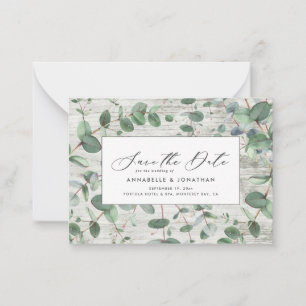 budgetgroen Eucalyptus wit hout sparen de datum Notitiekaartje